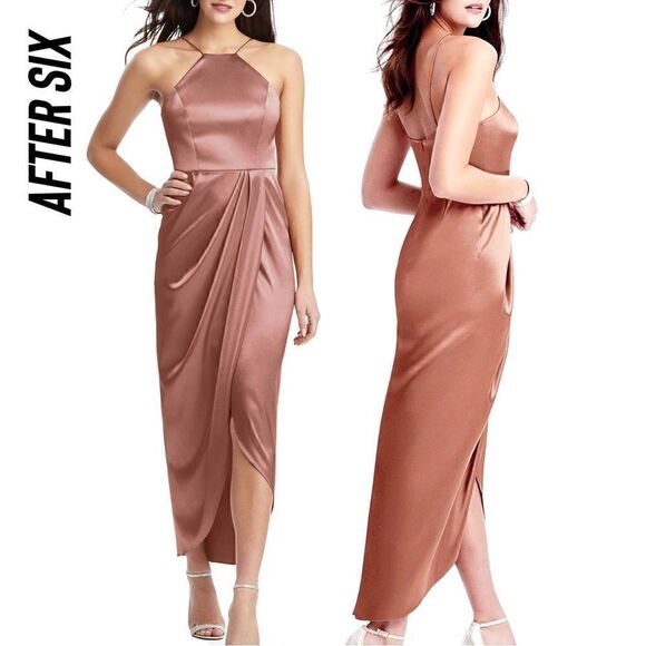 AFTER SIX BOW HALTER MIDI DRESS IN DESERT ROSE NWT SIZE 16 - Picture 1 of 8